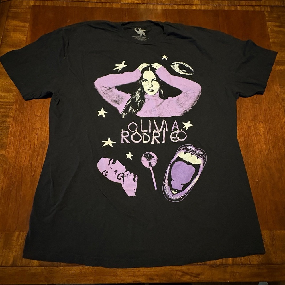 Olivia‎ Rodrigo GUTS Graphic T-Shirt 2XL Black Purple Star Lollipop Official